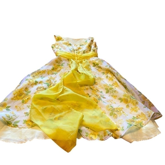 Handmade Vintage Floral Chiffon Lined Circle skirt -Cummerbund-bow in back - XS - Picture 5 of 9